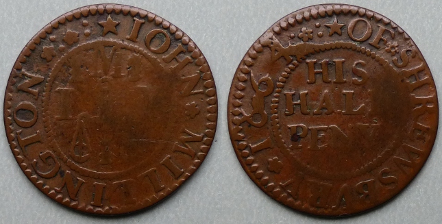 Shrewsbury, John Millington 1664 halfpenny Shrewsbury, John Millington 1664 halfpenny